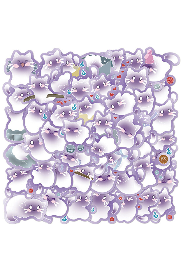 MULTICOLOR 50Pcs Cute Purple Cat Stickers Kawaii Cat Decals For Phone Laptop Suitcase Notebook Ska