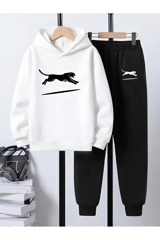 Children's Printed Hooded Sweatshirt and Sweatpants Set 3 Thread Raster for Autumn/Winter