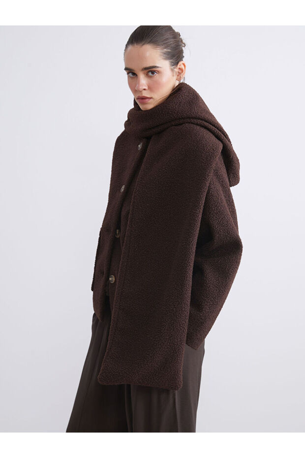 Lcw vision women's cashmere coat with bicycle collar scarf