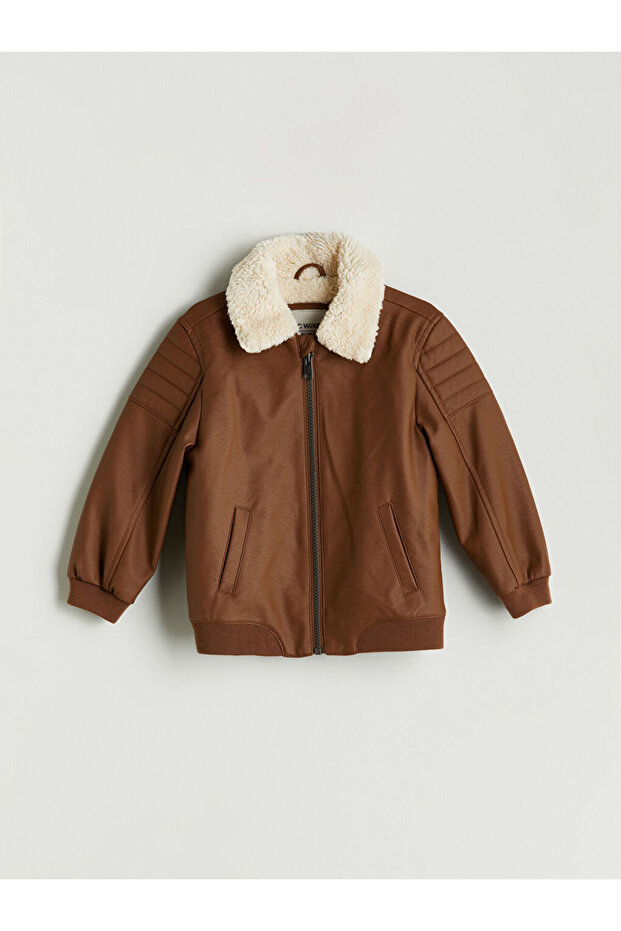 Lcw Kidsplush Collar Leather Look Boys' Coat