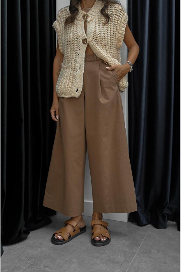 Camel Double Geniş Paça Pantolon - 4