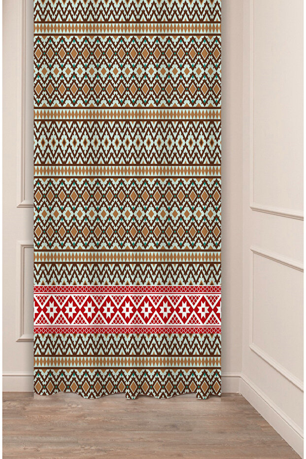 Authentic, Anatolian, Ethnic Patterned Special Design Digital Printed (Single Wing) Modern Stylish Background Curtain