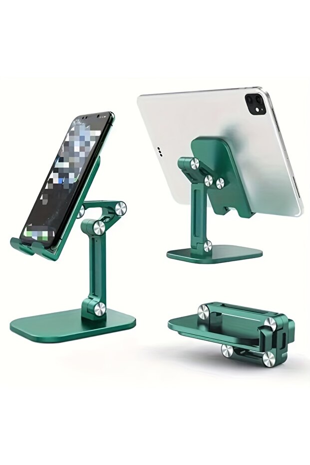 حامل هاتف محمول قابل للطي بثلاثة أقسام باللون الأخضر لأجهزة iPhone و iPad و Tablet وطاولة مكتبية مرنة