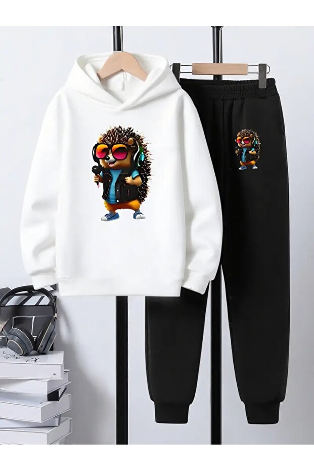 Children's Printed Hooded Sweatshirt and Sweatpants Set 3 Thread Raster for Autumn/Winter