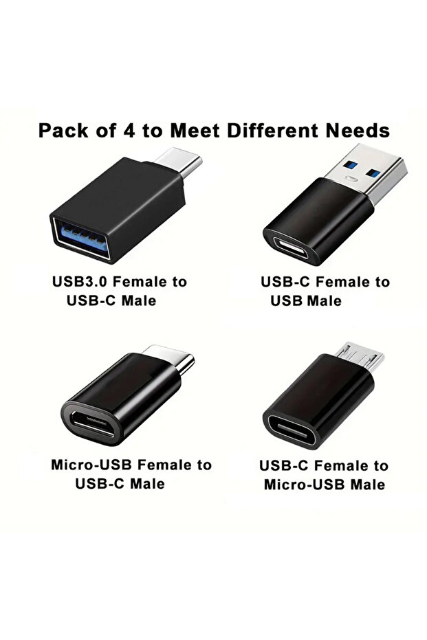محول USB إلى USB C أسود 4 قطع، محول USB C إلى USB 3.0 OTG، محول مايكرو USB إلى USB C لأجهزة ماك بوك برو،،جالا...