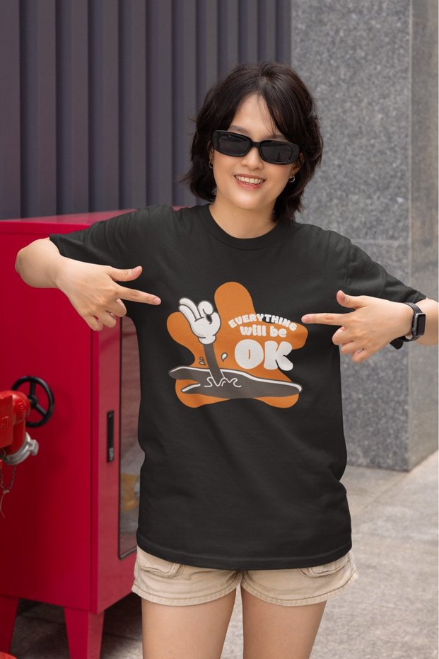 Girl/Woman I'M Okay Transfer Printed Round Neck Short Sleeve T-Shirt
