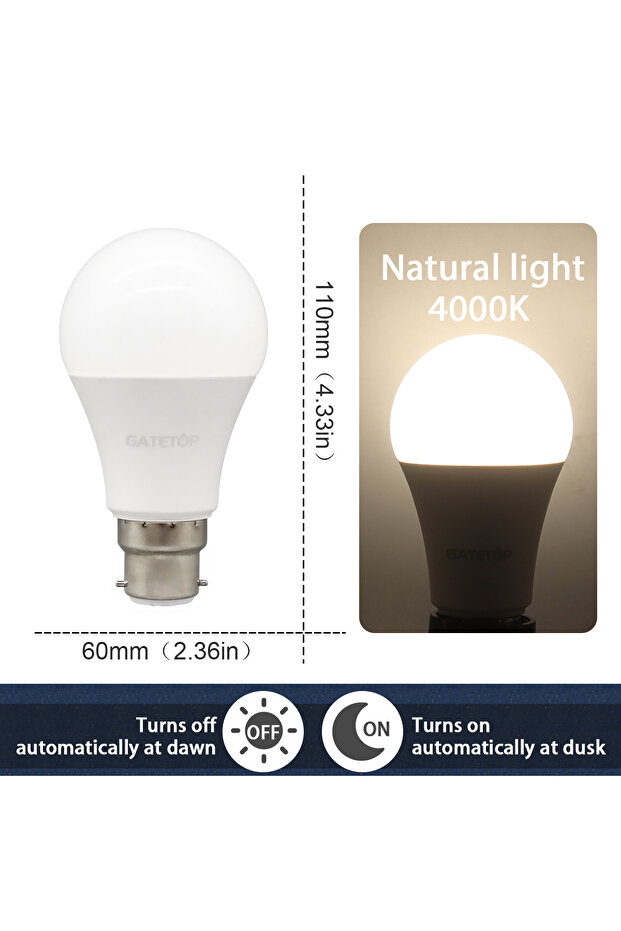 AC100-240V 10W B22 4000K 1 قطعة لمبة LED مزودة بمستشعر ضوء لمبة AC 220V 110V 10W E27 B22 من الغسق إلى الفجر
