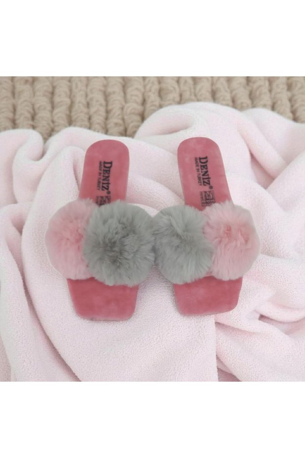 Women's Furry House Slippers with Pompoms, Stylish and Comfortable Daily Dowry Slippers