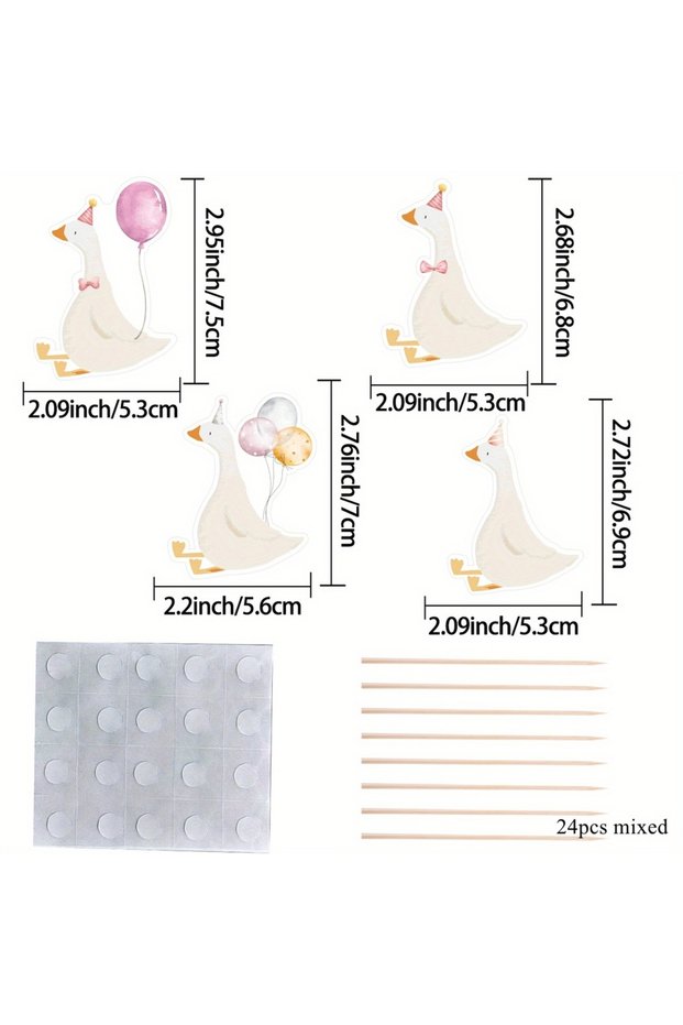 24pcs-pink-mixed 24pcs Silly Goose Cupcake Toppers Multi Type Cake Topper with Bamboo Stick for Goos