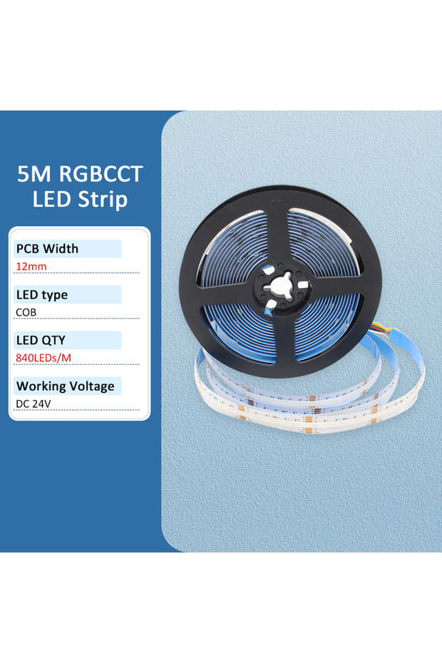 5m DC 24V RGBCCT Strip Only 5M COB RGBCCT Led Strip 24V 6 Pin 12mm 840 Diodes RGB CCT WW CW 24 volt