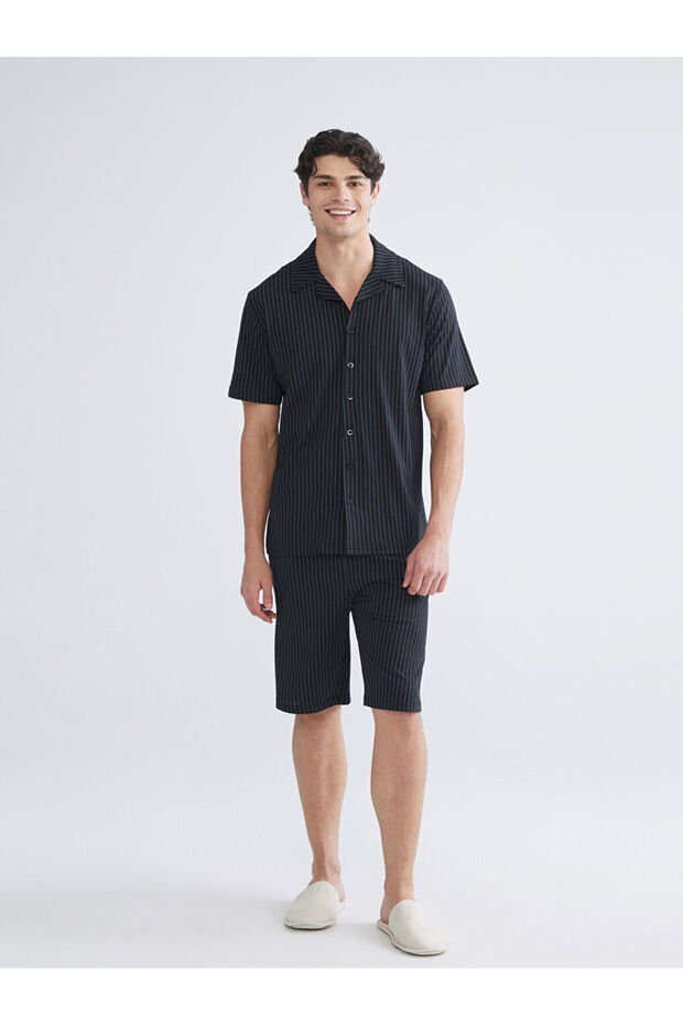 Siyah Standart Kalıp Erkek Şortlu Pijama Takımı - 1