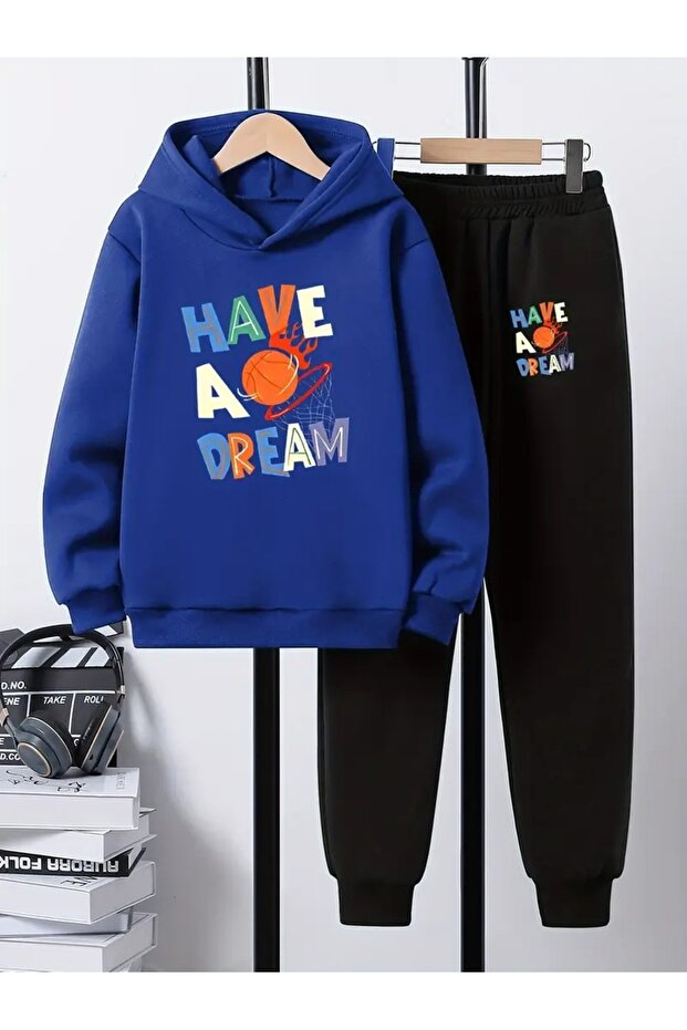 Children's Printed Hooded Sweatshirt and Sweatpants Set 3 Thread Raster for Autumn/Winter