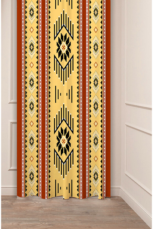 Authentic, Anatolian, Ethnic Patterned Special Design Digital Printed (Single Wing) Modern Stylish Background Curtain