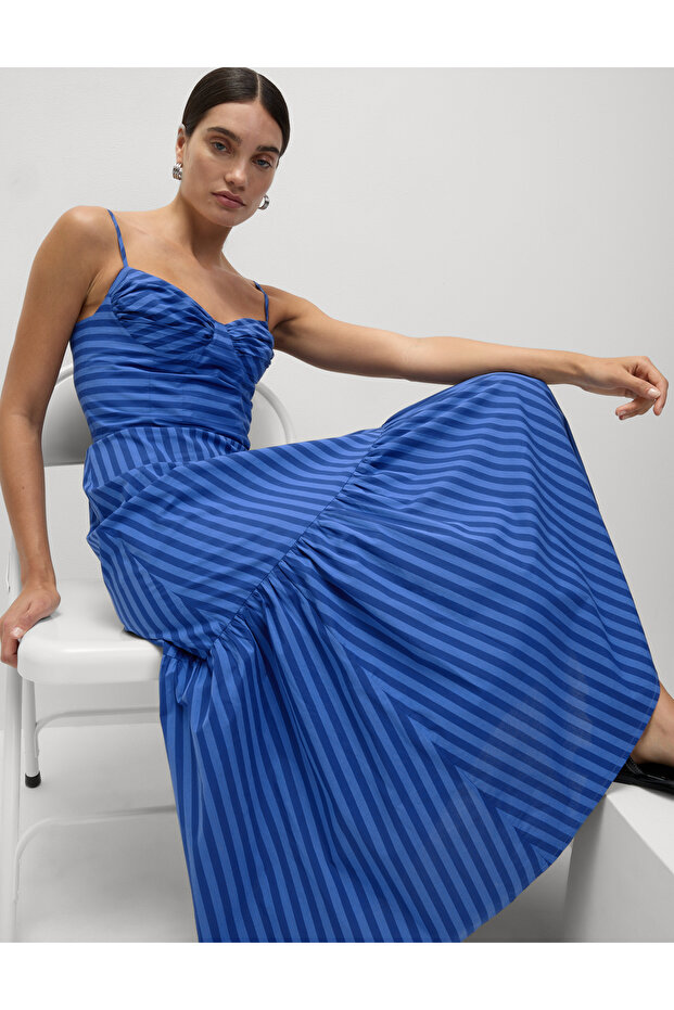Çizgili Askılı Elbise - 1
