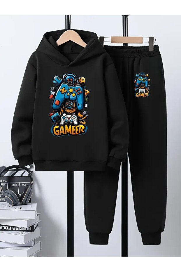Children's Printed Hooded Sweatshirt and Sweatpants Set 3 Thread Raster for Autumn/Winter