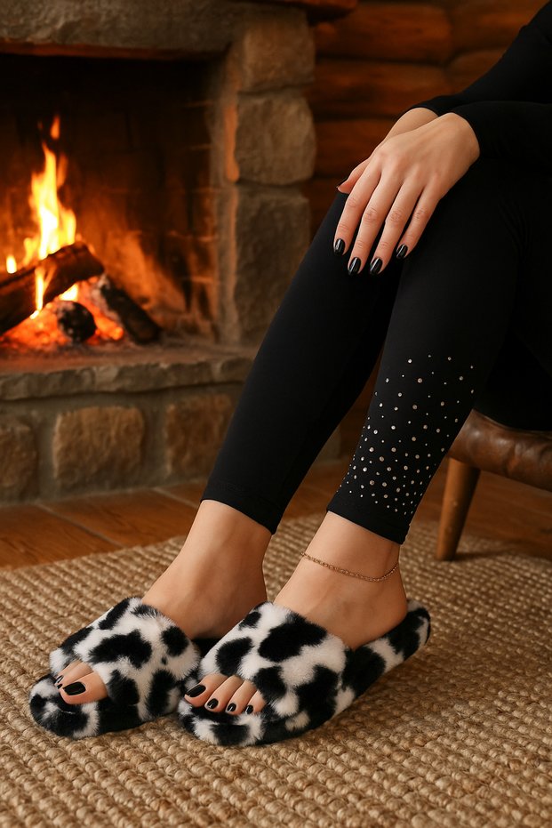 Fluffy Cross Model Women's House Slippers Girls House Slippers Dowry Slippers Bundle Slippers Silent Sole