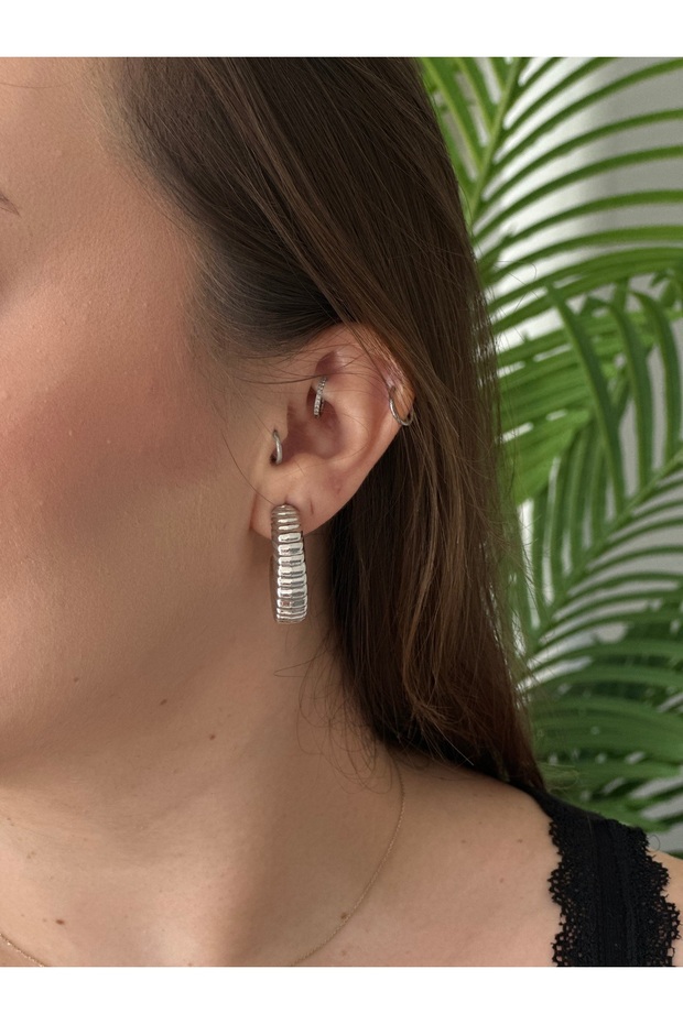 Silver Color Accordion Hoop Earrings