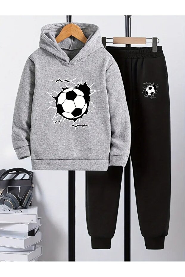 Children's Printed Hooded Sweatshirt and Sweatpants Set 3 Thread Raster for Autumn/Winter