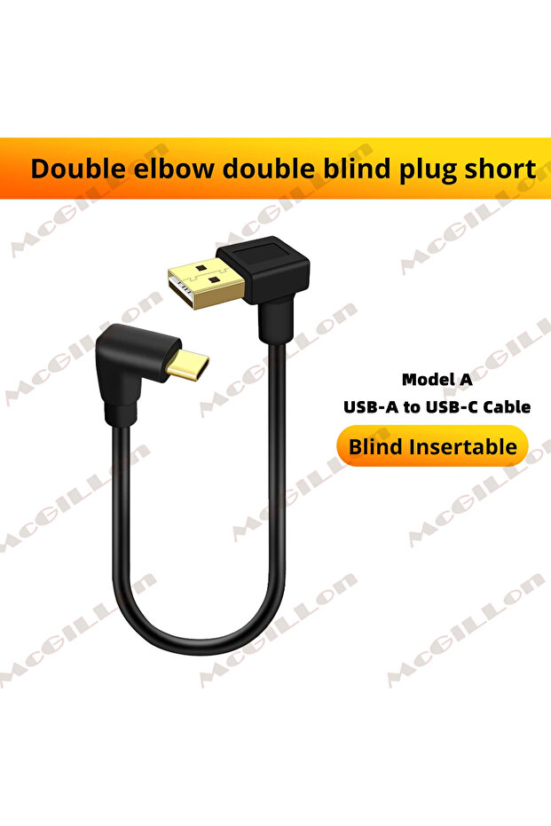 100 سم طراز A كبل بيانات USB إلى Type C مزدوج الكوع يلتف لأعلى ولأسفل ولليسار ولليمين بزاوية 90 درجة A