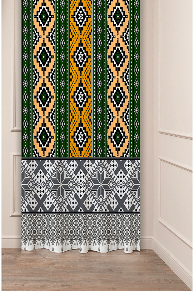 Authentic, Anatolian, Ethnic Patterned Special Design Digital Printed (Single Wing) Modern Stylish Background Curtain