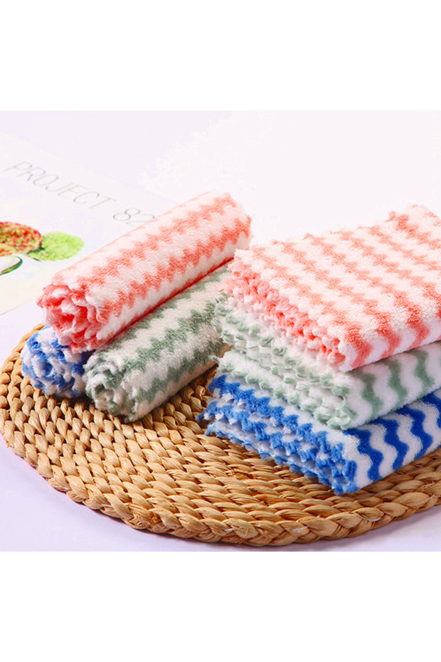 20pcs Rose redBlueGreen 20Pcs Kitchen Wipes Coral Velvet Wave Design Wipes Microfibre Thickened Abso