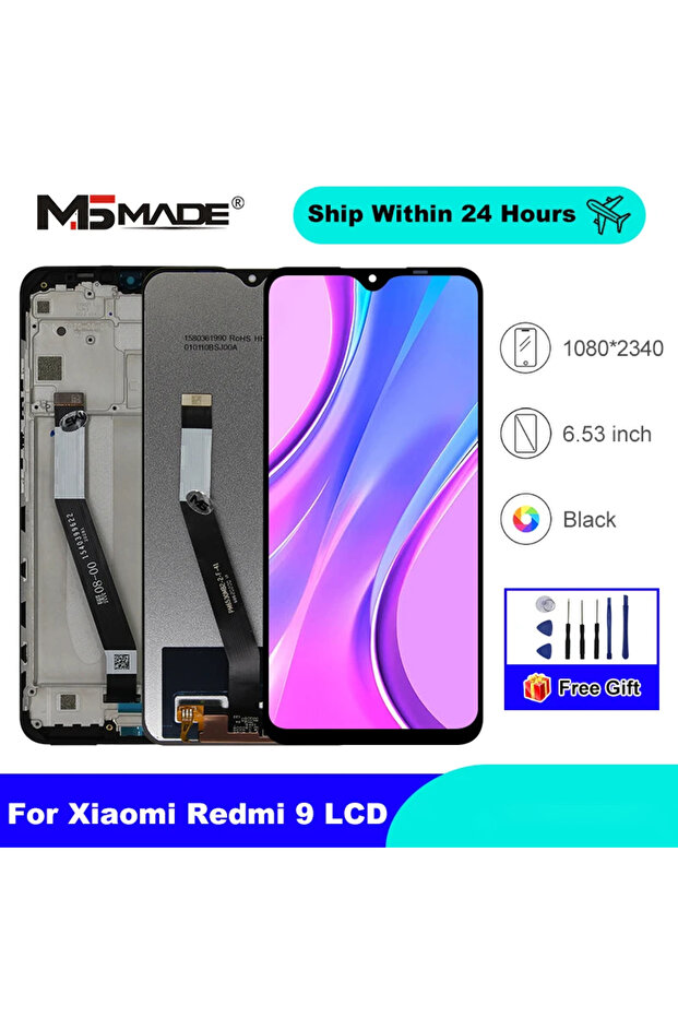 شاشة LCD سوداء بدون إطار مقاس 6.53 بوصة بتقنية IPS لهاتف Redmi 9، شاشة لمس بديلة لهاتف Redmi 9 M2004J19G