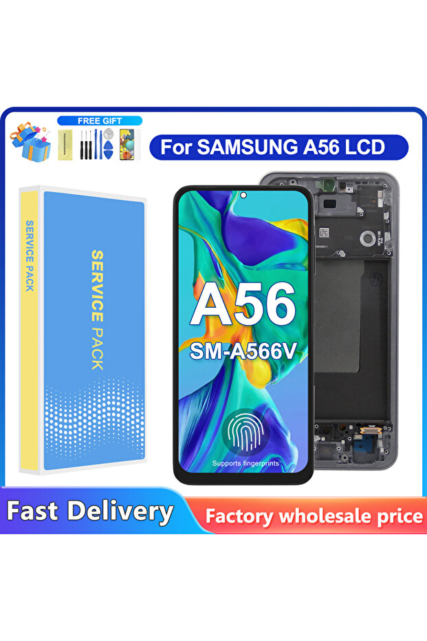 Black With Frame AMOLED For A56 5G Display Touch Screen with Frame LCD Digitizer Assembly for A566B - 7