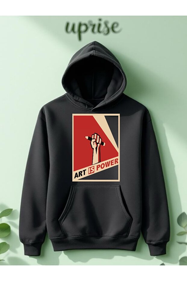 سويت شيرت قطني كبير الحجم مطبوع عليه "Art Is Power" بثلاث خيوط