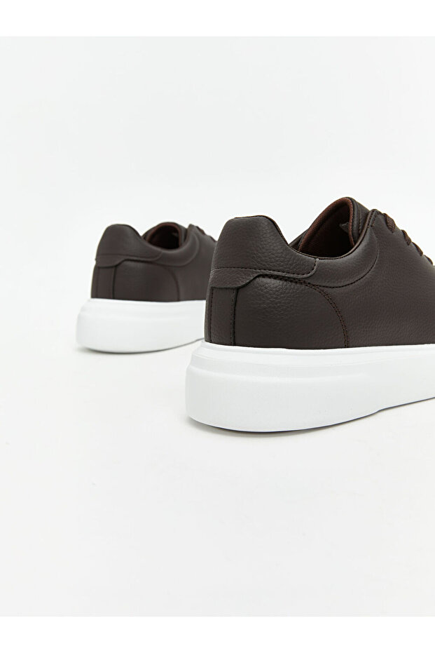 Kahverengi Bağcıklı Deri Görünümlü Erkek Spor Ayakkabı - 5