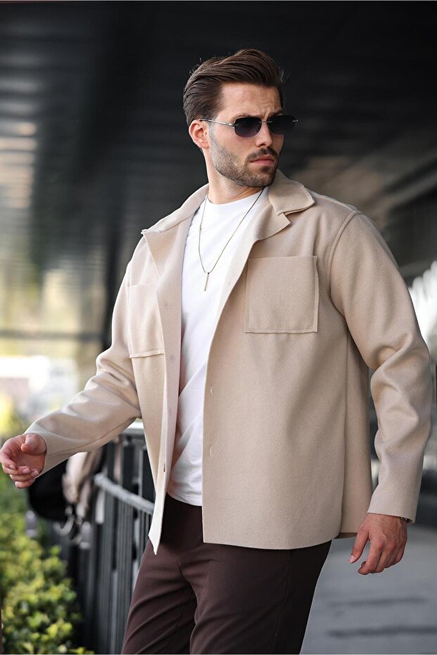 Bej Cepli Basic Erkek Polar Gömlek E6764 - 1