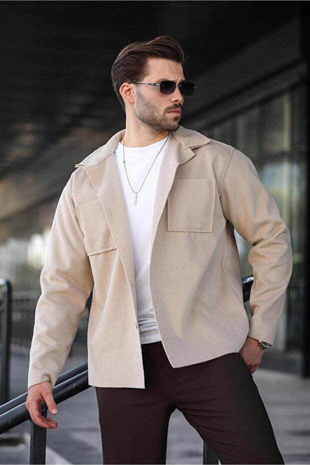 Bej Cepli Basic Erkek Polar Gömlek E6764 - 2