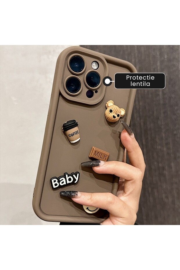 Protective Case, Flippy, for Apple iPhone 14 Pro, 3D Bear Pattern, Shockproof, Brown - 7