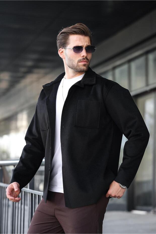 Siyah Cepli Basic Erkek Polar Gömlek E6764 - 2