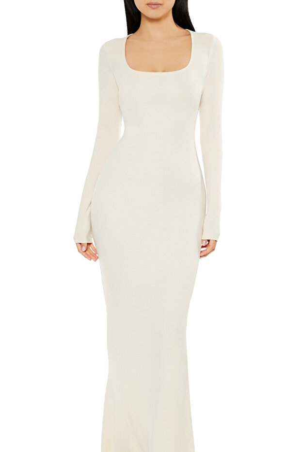 Kare Yaka Maxi Elbise - 7