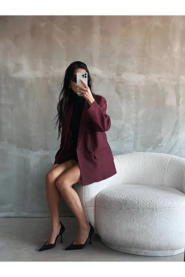Çift Düğmeli Oversize Blazer Ceket - 4