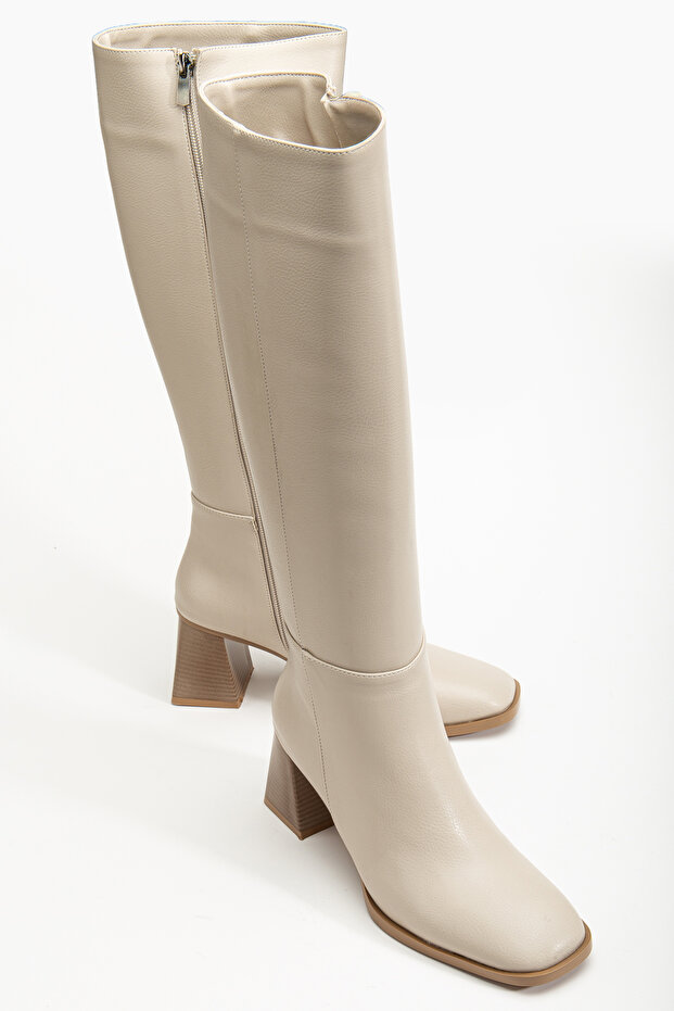 VASTAG TÖRÖK SARKÚ BEJ KRÉM SZÍNŰ NŐI CSIZMA - 2