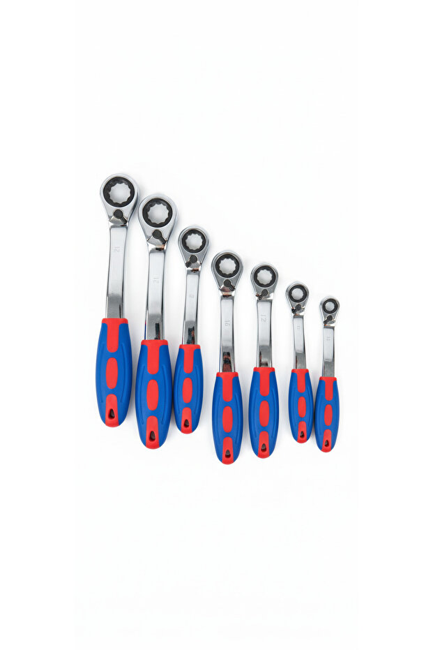 7 li cırcır anahtar takımı 8-19 mm saplı iki yönlü kombine anahtar 8-10-12-13-14-17-19 mm - 1