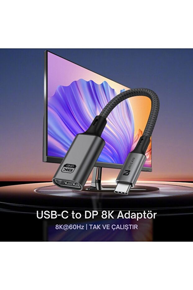 Type C To Displayport Adaptör 8K UHD 60Hz | Dayanıklı Örgü Kablo | Tak-Çalıştır 8K DP Kablosu - 4