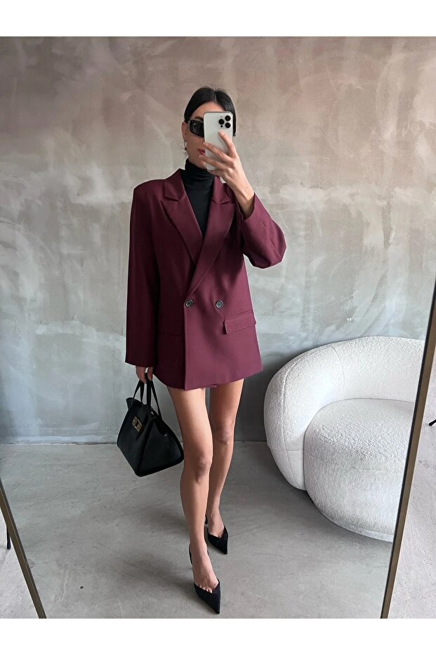 Çift Düğmeli Oversize Blazer Ceket - 1