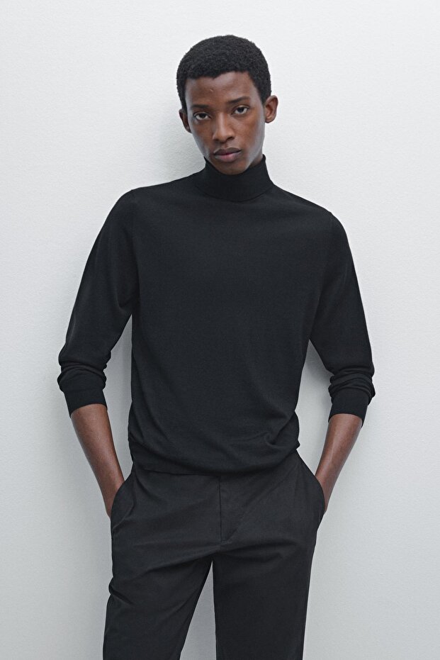 Yün karışımlı dik yaka triko kazak - 2