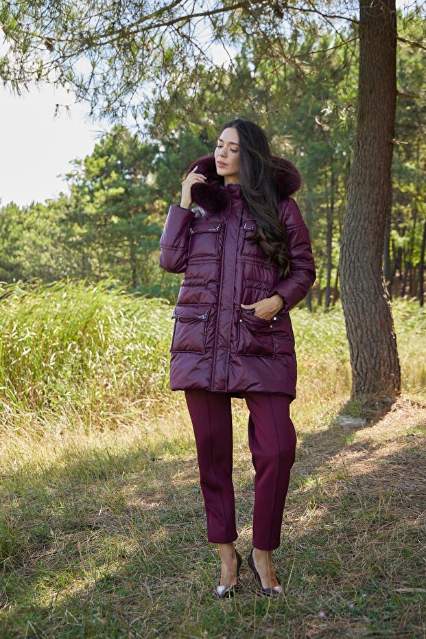 TAŞ İŞLEMELİ KÜRKLÜ ŞİŞME MONT - 2