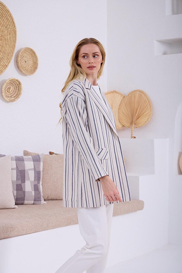 ÇİZGİLİ KETEN CEKET - 6