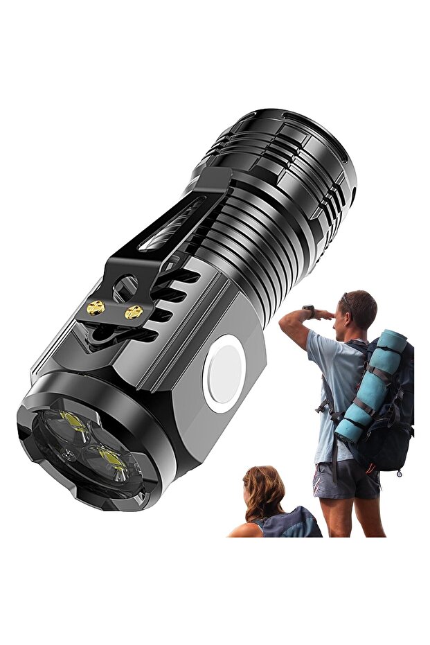 Mini LED Flashlight with 3 LED Cores, USB Rechargeable, Magnetic Base, Hook Support - 3