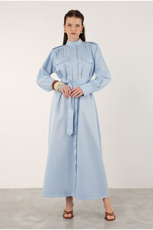 Apoletli Elbise Açık Mavi - 3