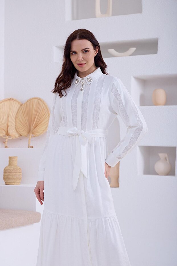 FRANSIZ DANTELLİ İPEK CUPRA ELBİSE - 5