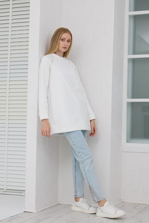 TAŞ DETAYLI PARÇALI SWEATSHIRT - 5