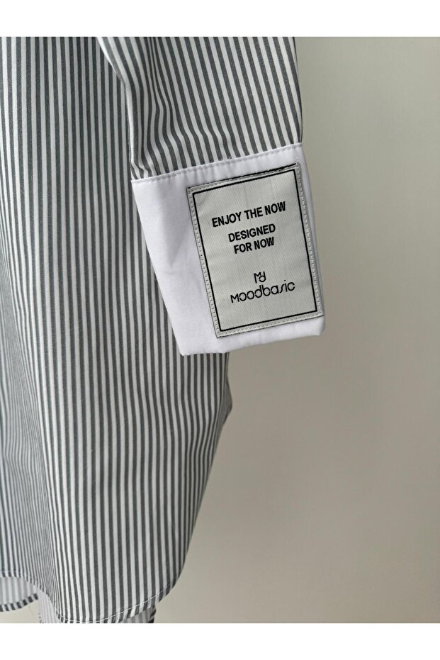 ETİKET DETAYLI ÇİZGİLİ GÖMLEK - 2