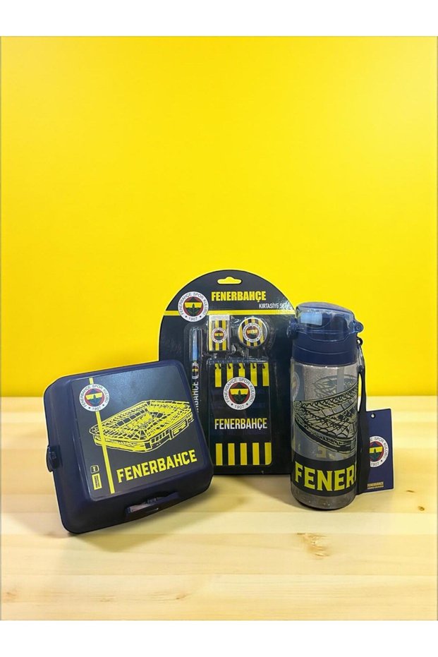 Fenerbahçe Fan 4-Compartment Lunch Box with Stadium Figure, 500 ml Water Bottle with Stadium Figure, Stationery Set