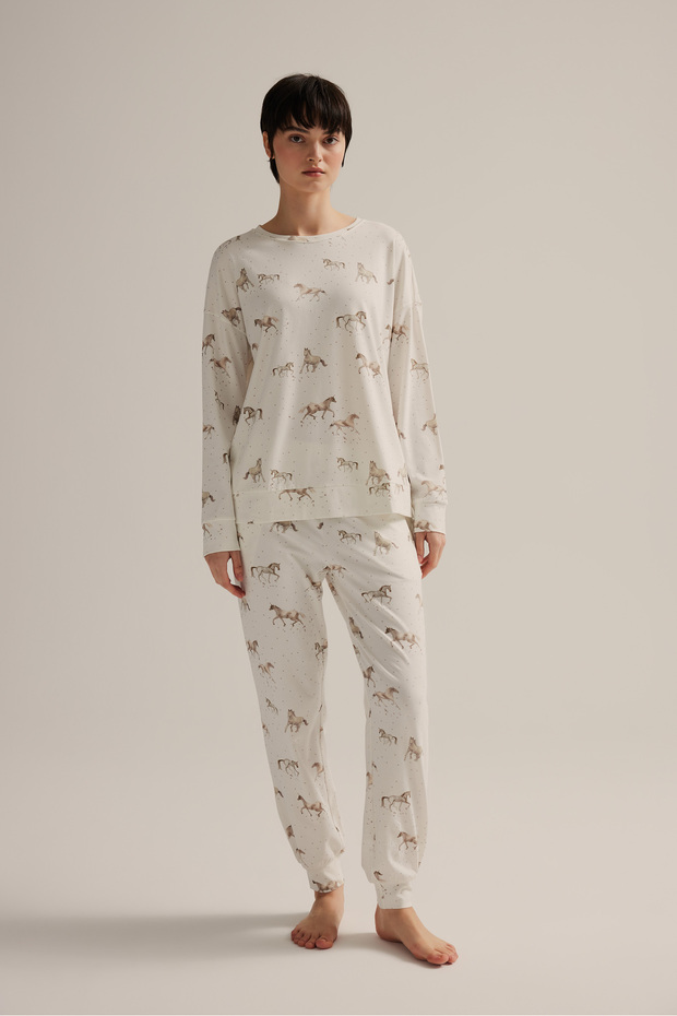 Kadın Pamuklu Cepli Uzun Pijama Altı - 3