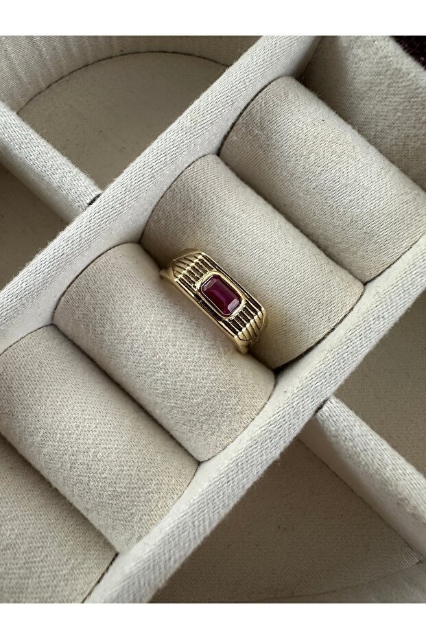 خاتم إصبع السمان مخطط بحجر الفوشيا - 1
